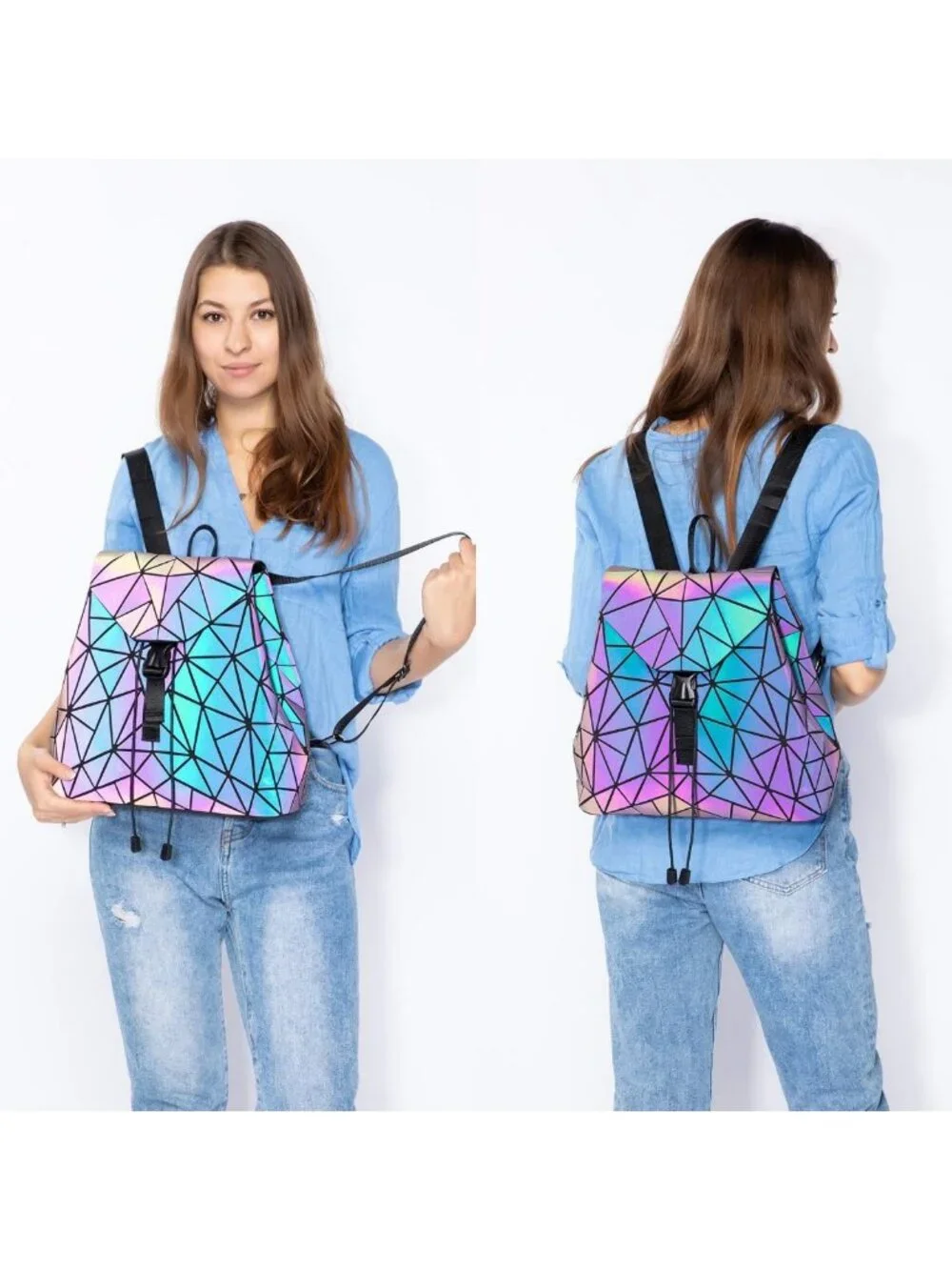 Luminous Geometric Holographic Crossbody Bag & Wallet for Women - Stylish